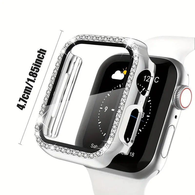 Streamlined Charms 2 - Piece Set Of Women's Shiny Diamond PC Watch Shells With HD Hardened Glass Screen Protectors. Compatible With Apple Watch 40 - 46mm Sizes And Series 10/9/SE/8/7/6/5/4, Offering Shockproof And Anti - Fall All - Round Protection 1
