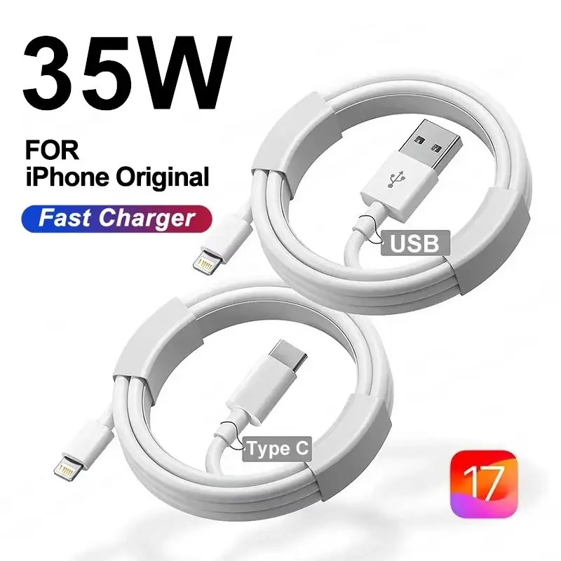 Kabel USB Pengecasan Pantas, PD Asal, 35W, Serasi dengan iPhone 14, 8, 7 Plus, 13, 12, 11 Pro, XS Max, XR, X, Kabel Pengecas Pantas USB C, Tersedia dalam 1M, 1.5M, 2M, 3M Barbie