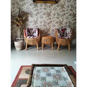 Set Kursi Teras Minimalis Anyaman Brekel Rotan Asli - Natural Rattan - Chairs, Meja - Putih, Putih