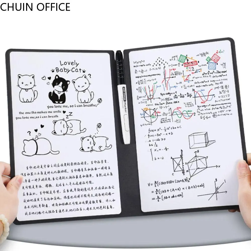 Folding A5 Whiteboard Notebook Reusable Erasing Whiteboard Notepad Business Leather Writing Board for Office