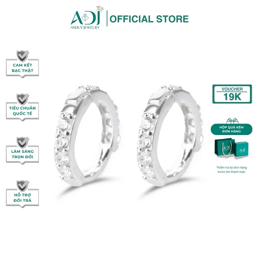 Bông Tai Bạc Nữ 925 ADJ Đính Đá CZ Họa Tiết Vân Nổi Phụ Kiện Trang Sức Khuyên Tai Cao Cấp SB30166AD