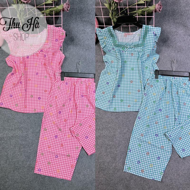 (40-75kg)Bộ Lửng Mặc Nhà Vải Lụa 100D,Quần Có Túi Áo Cổ Vuông Nhiều Hoạ Tiết