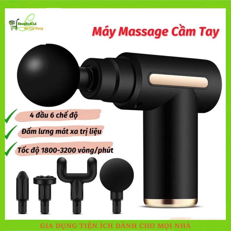 Máy massage cầm tay mini - massage cầm tay đấm lưng mát xa trị liệu cổ vai gáy 4 đầu 6 chế độ, Shop giao màu ngẫu nhiên