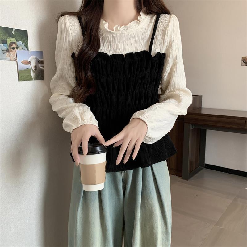 Product Introduction of Áo Sơ Mi Giả Hai Mảnh, Cao Cấp, Phong Cách Pháp, Dành Cho Phụ Nữ, Mùa Xuân Và Mùa Thu, Cô Gái Đầy Đặn, Giấu Eo, Hàng Châu Âu, Áo Sơ Mi ngắn Cho Bé, Áo, Ngoại Cỡ 11