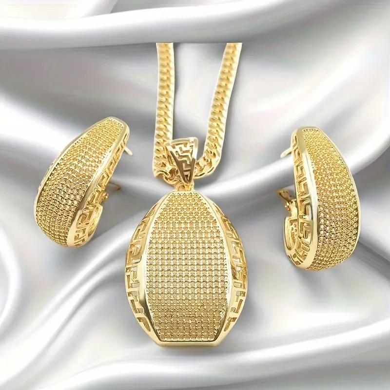 18K Gold Plated Chain Necklace Set for Women, Cubic Zirconia Pendant Necklace, Bridal Jewelry Gift Set, 3pcs Set with Earrings And Jewelry Box 0