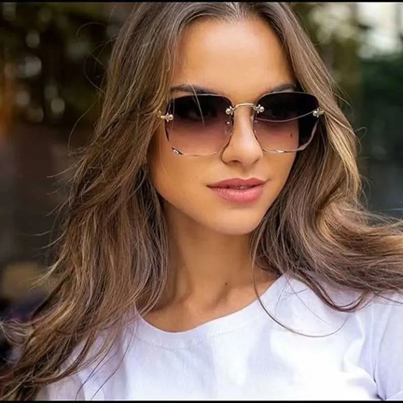 Kacamata Hitam Wanita Fashion Gaya Tanpa Bingkai Terbaru Murah Frame Lensa Sunglasses ootd  kacamata 4