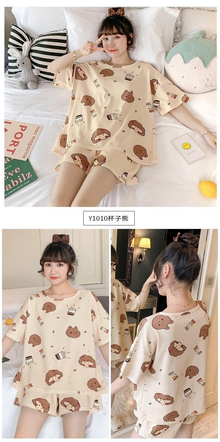 Product Introduction of M-XXL Pajamas Women's Summer Short Sleeve plus Size Thin Cute Shorts Loose Suitable for Daily Wear Homewear Suit 9