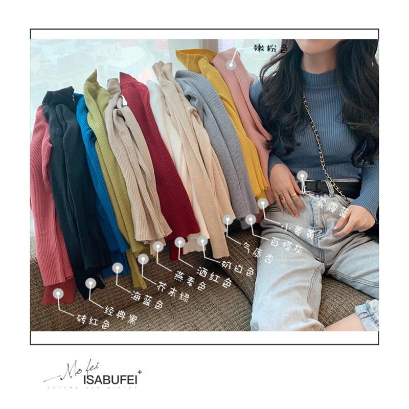 Product Introduction of Solid Color Autumn Half High Neck Long Sleeve Knitted Sweater for Women 2023 New Candy Base Layer Slim Fit Half High Neck Sweater for Women YS-902 Tops 14