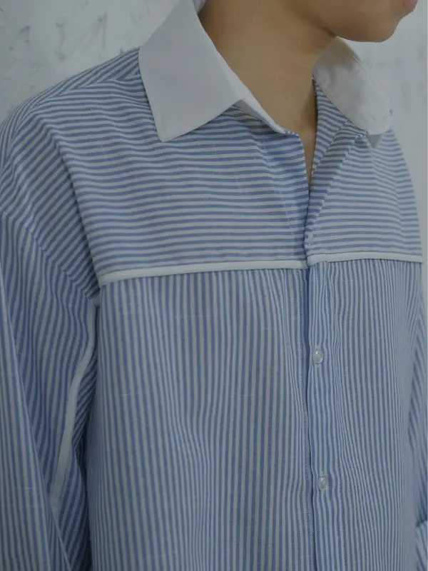 Áo Sơ Mi Kẻ Sọc Xanh Nam Nữ JAATE A07 Linen Bột Form Rộng Tay Dài - Shirt Menswear 5