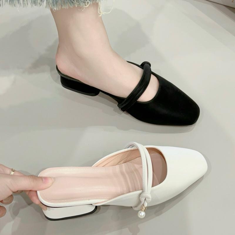  Dép Cao Gót Đế Vuông 5 phân Ngọc Trai lấp lánh nhẹ nhàng  basic - Giày Bánh Bèo mã Dép Sục NT giay got 