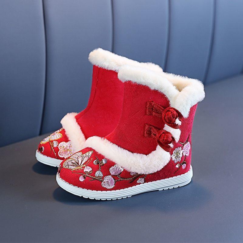 PippiKids-Giày Vải Bắc Kinh Truyền Thống Cho Bé Gái Bốt Phong Cách Dân Tộc Giày Khiêu Vũ Trung Quốc Mùa Thu Dày Cho Trẻ Em Giày Thêu Mùa Đông