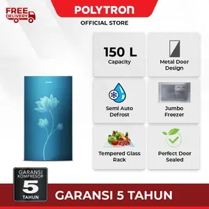 POLYTRON Kulkas 1 Pintu Beauty metal door 150 liter PRB 159B - biru