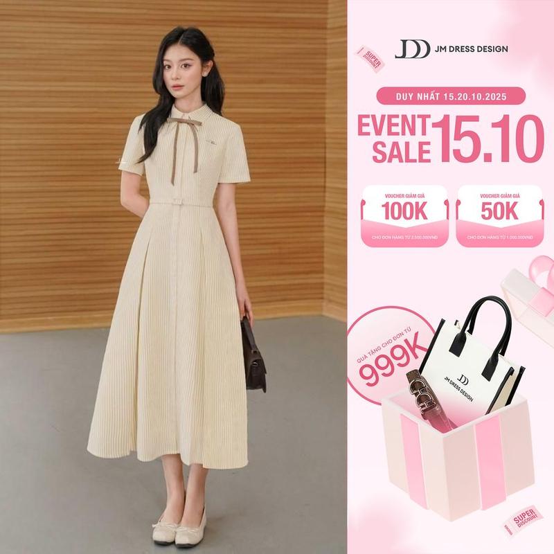 Đầm cổ đức xếp ly chụm dài 1S26.2503K, váy sơ mi dáng dài thanh lịch công sở JM Dress Design