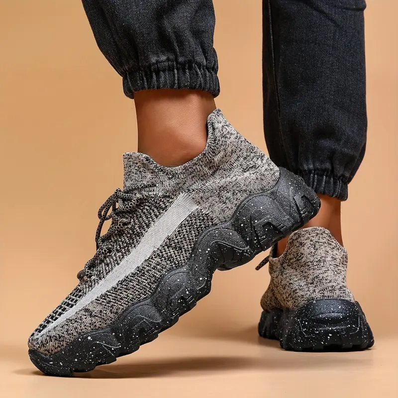 Men's Knit Breathable Running Shoes, Lace Up Comfy Soft Sole Sneakers For Outdoor Jogging All Seaons 3