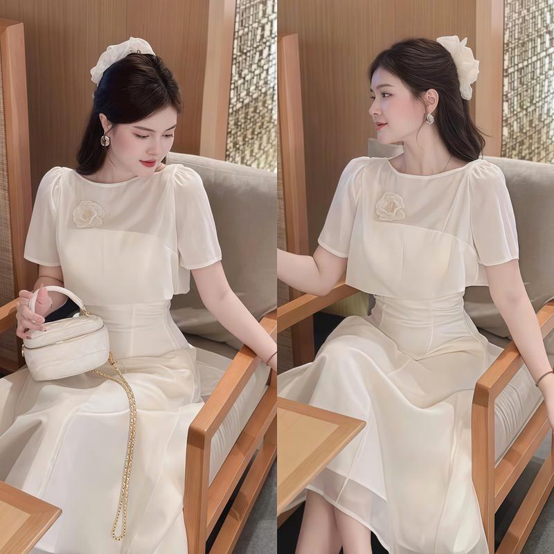  Đầm váy nữ tiểu thư  kèm áo tay ngắn đính hoa dáng dài voan tơ 2 lớp   có mút ngực   sang chảnh xinh xắn phù hợp cho các nàng diện đi tiệc đi chơi đi du lịch hợp cho các 