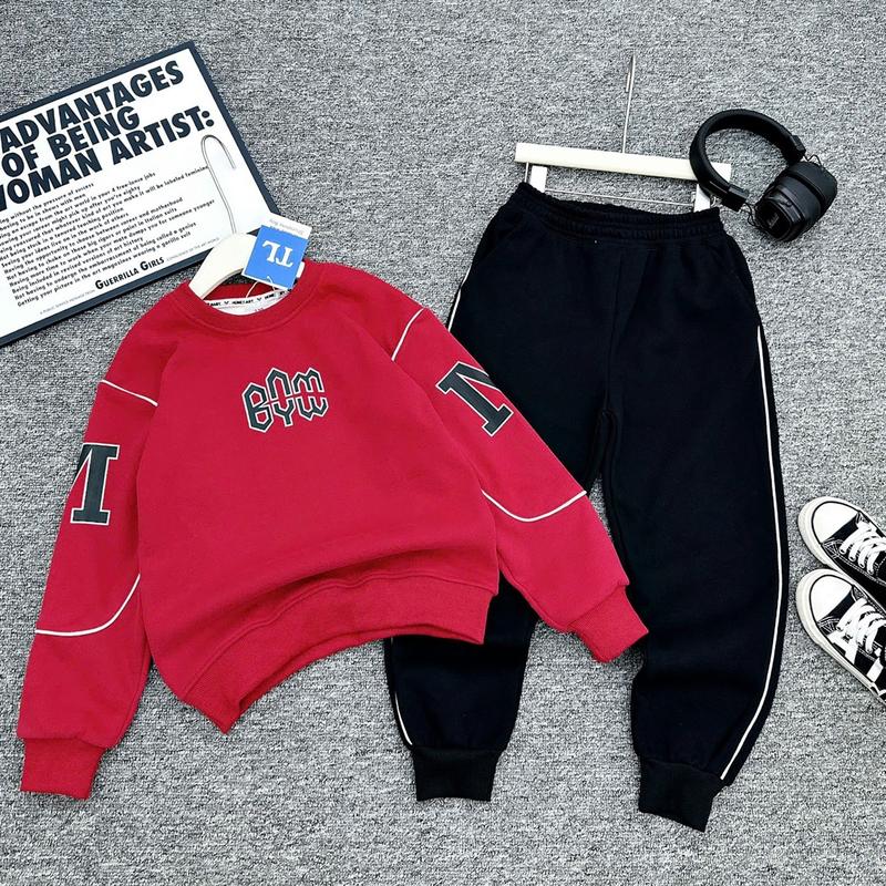 Bộ NỈ LÓT NHUNG áo chữ M kèm quần lót lông phong cách sành điệu dành cho bé trai size 20-60kg