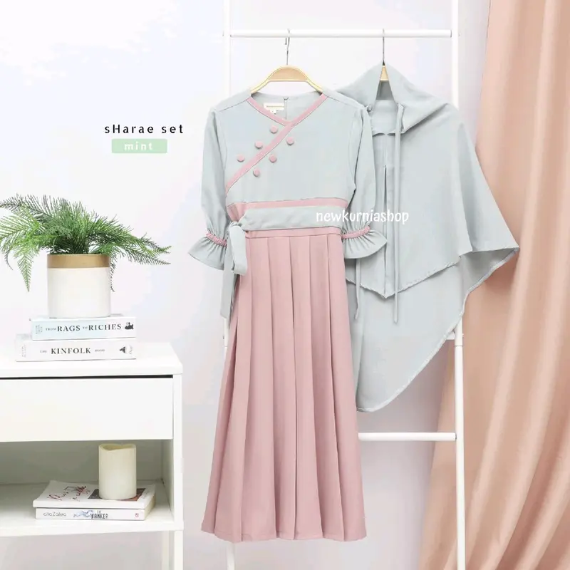 Gamis muslim anak perempuan set hijab Sharae 5