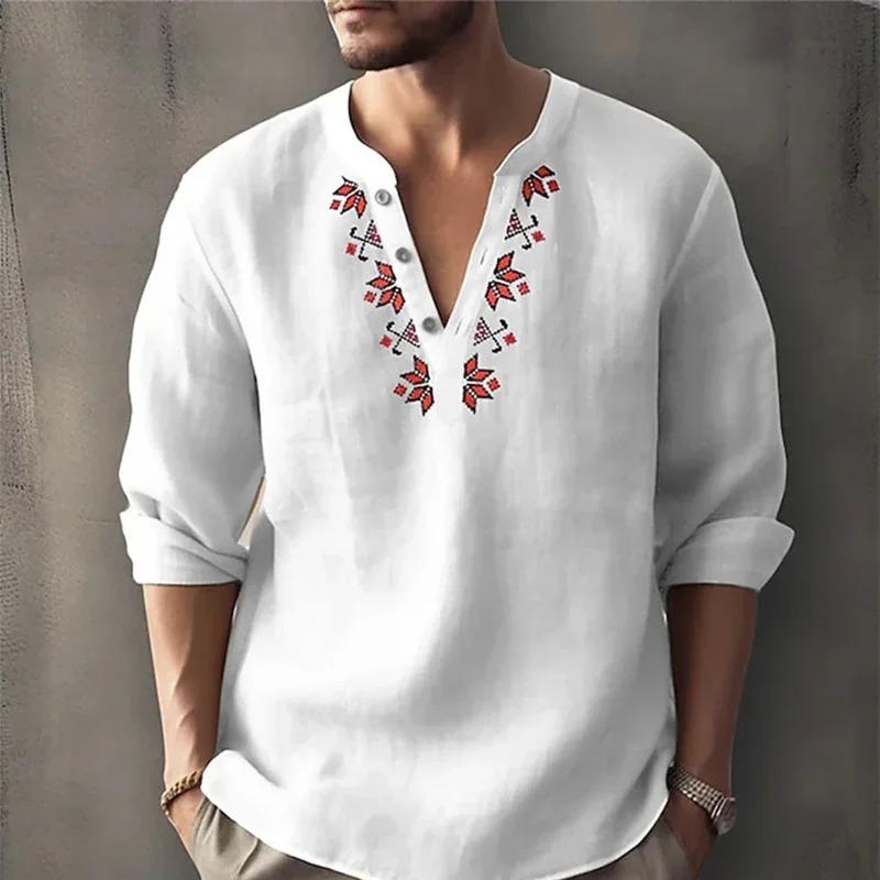 Áo Cánh Nam, Phong Cách Bohemian Cổ Điển In Hình, Tay Áo Dài, Áo Sơ Mi Cài Cúc Thường Ngày Dáng Rộng Vừa Vặn, Henley Cổ Chữ V, Thích Hợp Cho Các Hoạt Động Đi Biển, Áo Phông Hawaii Menswear Kate 4