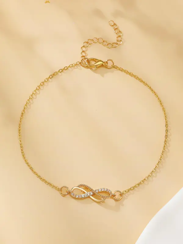Women  Rhinestone Decor Infinity Charm Anklet for Women, Beach Vacation Matching Jewelry, Fashion Accessory for Party & Daily Wear 3