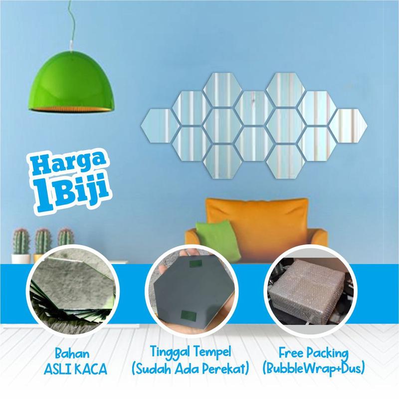 Cermin Hexagonal (cermin asli) 16x14 Cermin aesthetic Kaca Cermin Dinding Cermin tempel 0