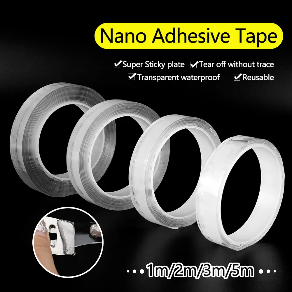 1M/2M/3M/5M Transparent Waterproof Wall Stickers Double-sided Nano Tape Reusable Heat Resistant Bathroom Home Decoration
