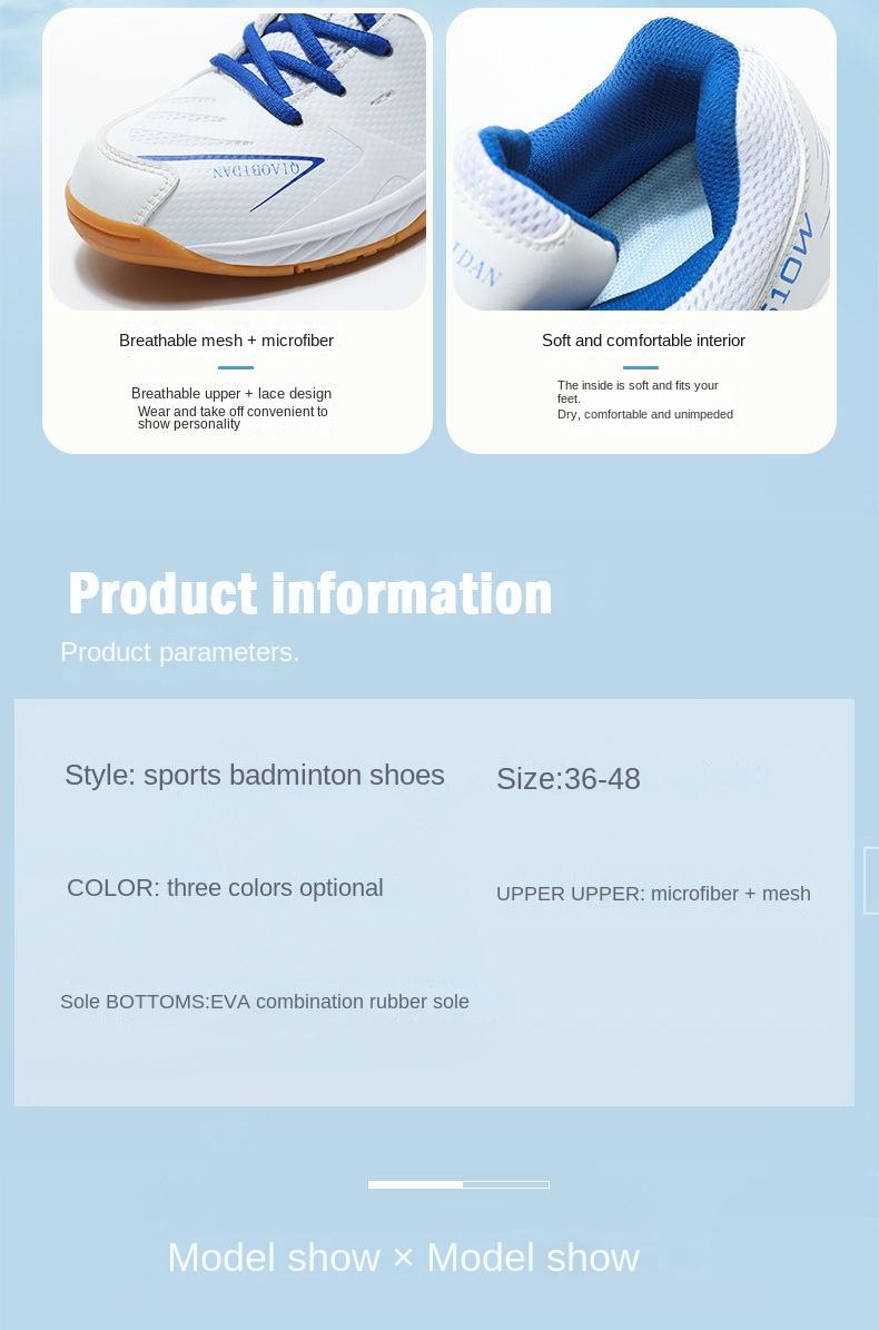 Product Introduction of New Men's and Women's Table Tennis Ball Shoes Tendon Bottom Breathable Casual Badminton Sneaker Non-Slip Wear-Resistant Couples Running Shoes sepatu  basket Professional Anti-Slip Badminton Shoes 8