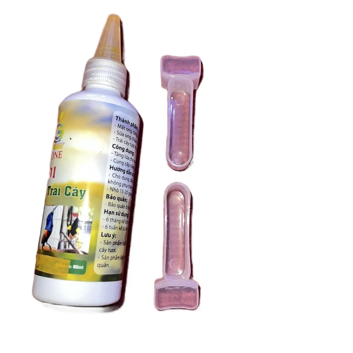 Combo 2 chai LgoneDD1 + 10 máng đựng dung dịch vitamin trái cây giúp tăng lửa bền lực cho chim thi đấu hút mật
