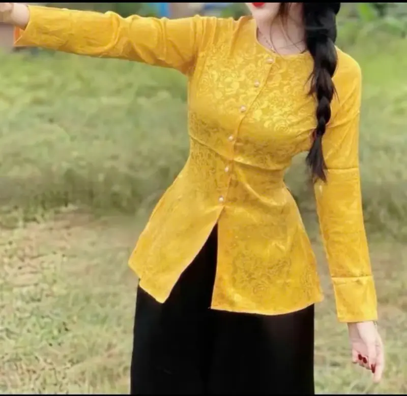Áo Bà Ba ( Áo lẻ ) Gấm Lụa Hoa Văn - Tay Dài Nút ngọċ Trai- Loại  1 - Hàng May Của Hàng - Đủ Size Đủ Màu Women Top Sơ Mi 0