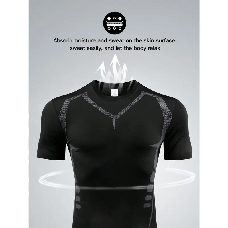 1pc Men's Compression Short Sleeve Base Layer Tight Fit Activewear For Core Workout 4