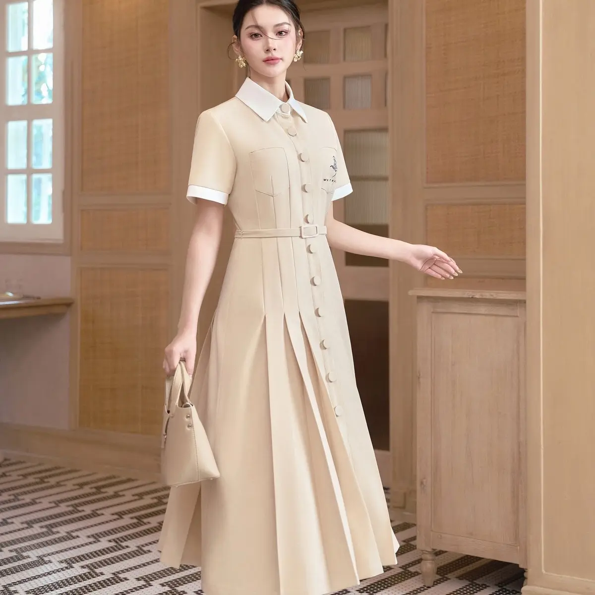 TOVE BEIGE DRESS - Đầm công sở màu be phong cách thanh lịch WHITE PLAN Nữ Women