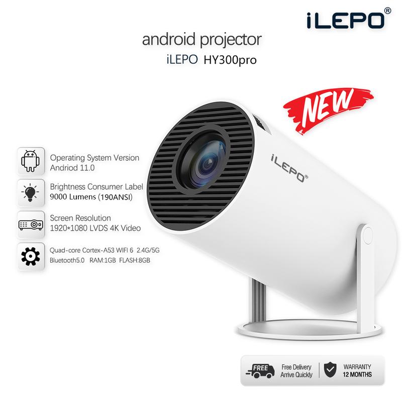  Máy chiếu HY300PRO độ sáng 190 ANSI LUMEN android 11 wifi 2.4 5G giải trí gia đình bảo hành 1 năm 