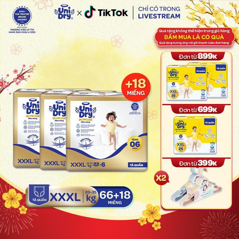 Combo 3 Tã quần UniDry Supreme siêu mỏng chỉ 2mm size M/L/XL/XXL/XXXL Cho Bé