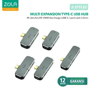 Zola Usb Hub Type C To Usb 3.1/3.0/2.0/Jack 3,5mm/PD 100W/PC/Mac/HD4K usbhub space gray
