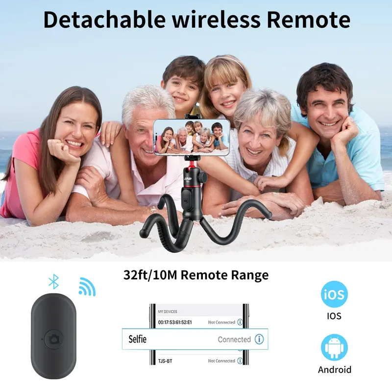 Portable Selfie Stick Tripod, Handheld Camera Octopus Tripod with Remote Control, Mini Flexible Camera Support, Universal Camera Stand for iPhone 4