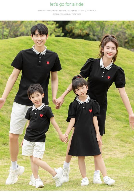 Product Introduction of Internet Celebrity Parent-Child Wear Summer Wear a Family of Three Or Four Family Pack Mother-Daughter Mother-Child Short Sleeve T-shirt Love Polo Clothes for the Whole Family 14