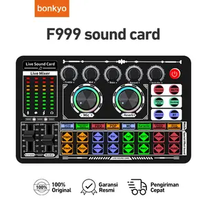 Bonkyo F999 Sound Card Putih Siaran Langsung Peralatan Khusus Mikrofon Bernyanyi Profesional Universal untuk Ponsel dan Komputer