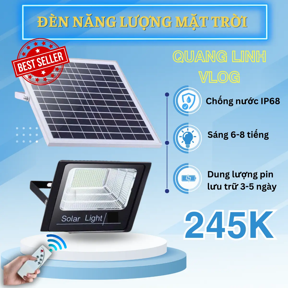[QUANG LINH LIVE] Đèn Năng Lượng Mặt Trời 1500w - Chống nước IP68 - Tiết kiệm điện, An toàn sử dụng, Sáng 6-8 tiếng Cảm biến ánh sáng tự động bật tắt