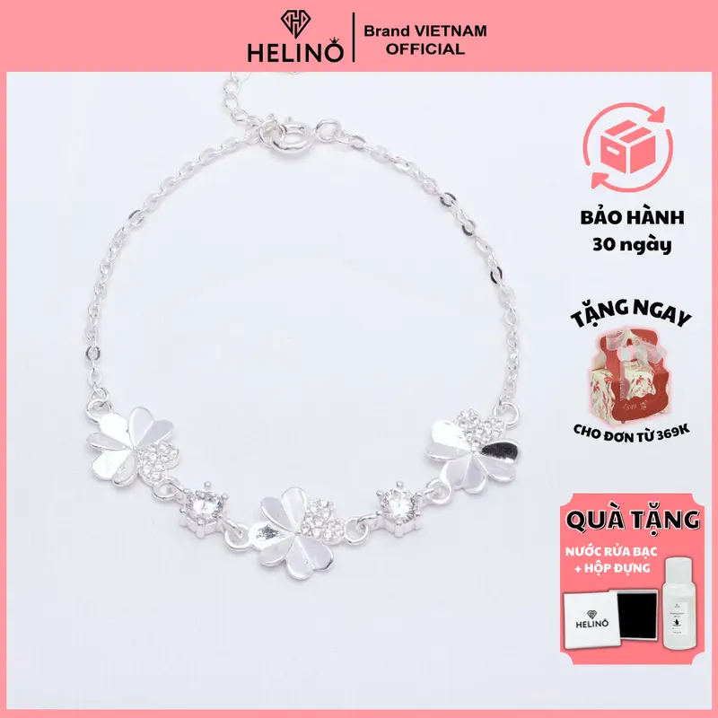 Lắc tay bạc nữ HELINO, Lắc tay cỏ bốn lá mix đá V01 0