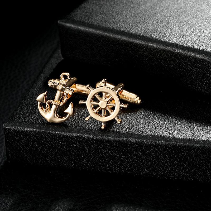 Product Introduction of 1Pair Fashion Rudder Gold Silver Shape Cufflink Business Gift for Boyfriend Accessories for Men Wedding New Design Cuff Shirt Cufflinks 18