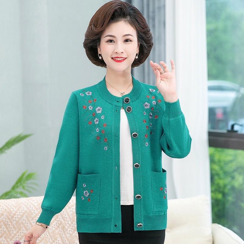 Áo khoác len trung niên nữ, cardigan dài tay full size 40-80kg, Thêu hoa tinh tế , Chất len mềm mịn không xù lông-Nhiều màu Top Áo Len Women Nhung Sen