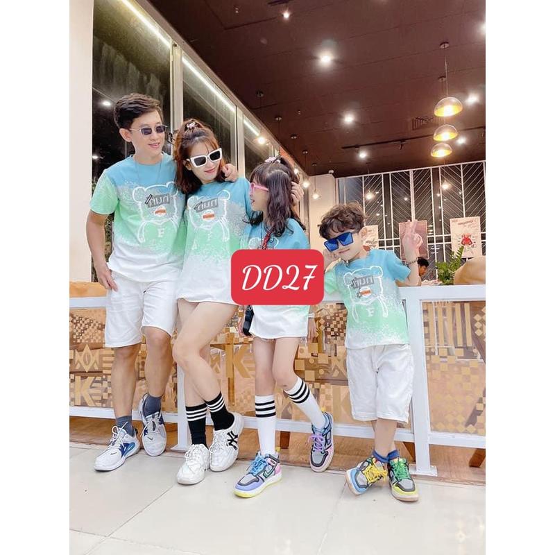 Áo Thun Gia Đình, Đồng Phục Gia Đình Đi Biển In Loang Gấu XANH LÁ DD27 4