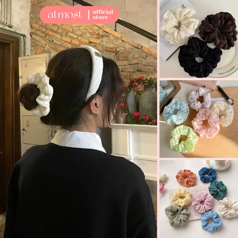 Dây Buộc Tóc Scrunchies Atmost Họa Tiết Caro Cao Cấp Phong Cách Hàn Quốc Phụ Kiện Tóc Nữ - Women, Hoa Chun 0