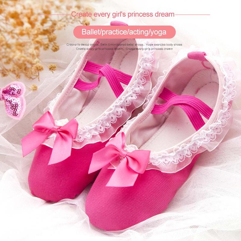 Kid Girls Children Ballet Dance Shoes Women Adult Lace Bow-knot Canvas Soft Sole Ballet Shoes Ballet Slippers #450456 0
