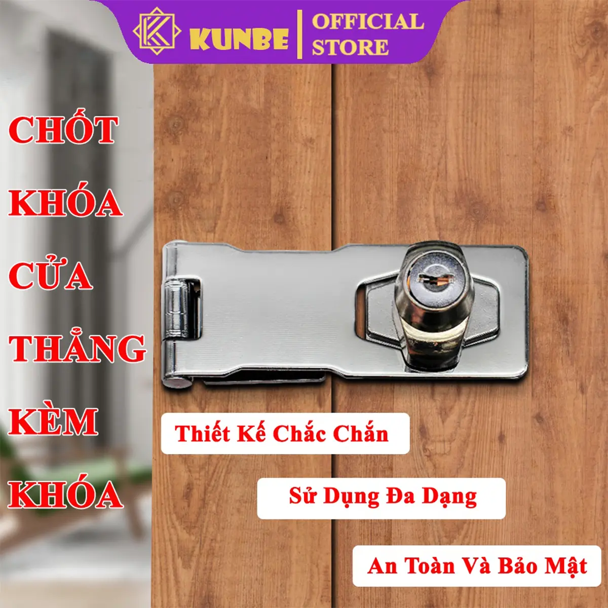 Chốt Khóa Cửa Thẳng Kèm Khóa KUNBE Nhiều Kích Thước Thích Hợp Nhiều Loại Cửa