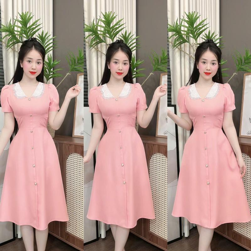 U41 Đầm thiết kế form xoè cổ phối ren sang trọng vải mềm mặc mát che khuyết điểm đính cúc sang trọng đi làm đi tiệc đều đẹp váy hela by Thương Lê U41