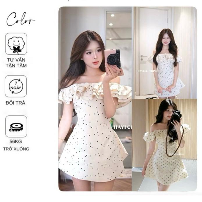 VHT09 BIGSIZE S => 3XL - KÈM QUẦN “ TẦNG BI “ Váy trễ vai dáng chữ a chấm bi tiểu thư sang chảnh by CarrotShop