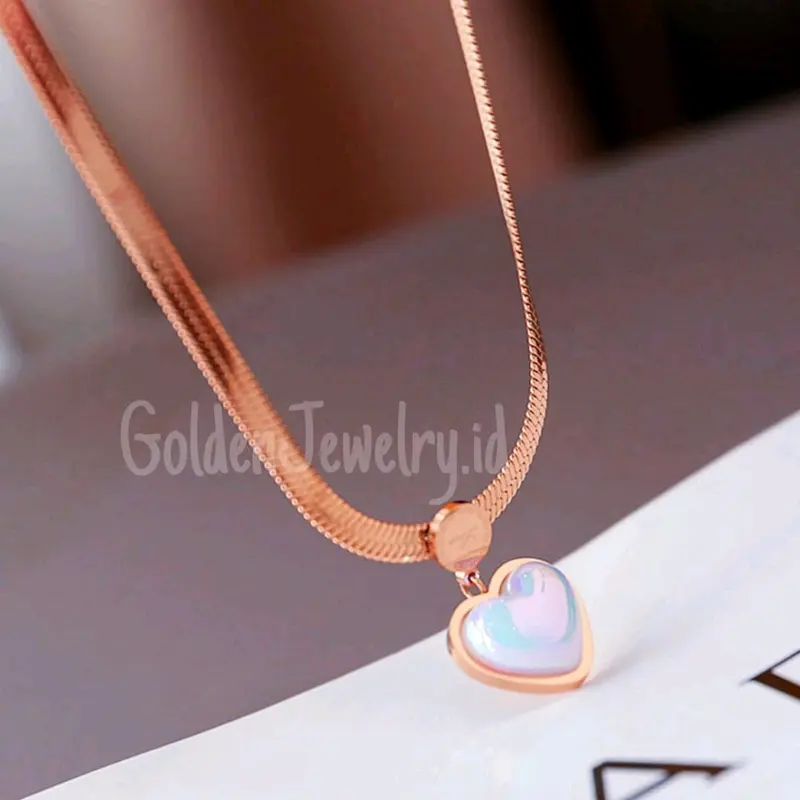 TITANIUM KALUNG LOVE MUTIARA GEPENG STYLE KOREA ANTI KARAT & ANTI LUNTUR 1
