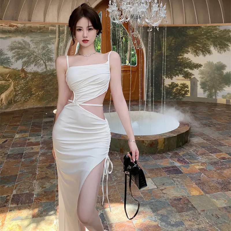 Váy Hai Dây Màu Trắng, Dành Cho Nữ, Phong Cách Mùa Hè, Thiết Kế, Đẹp, Phong Cách Cô Gái Nóng Bỏng, Khoe Eo, Thích Hợp Đi Kỳ Nghỉ Trên Bãi Biển