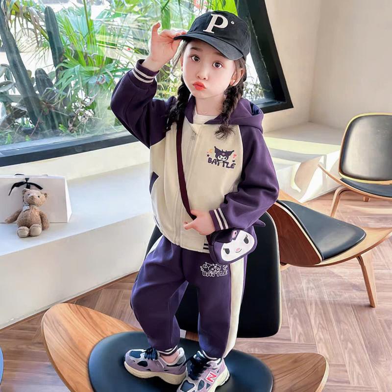 KUROMI và phụ kiện thời trang trẻ em từ 10 - 32 kg.Set bộ nỉ bông mềm mịn dày dặn Tặng kèm túi đeo chéo thu đông trẻ em mẫu bộ KURUMI quần & áo khoác hoodie kéo khóa.DL fashion