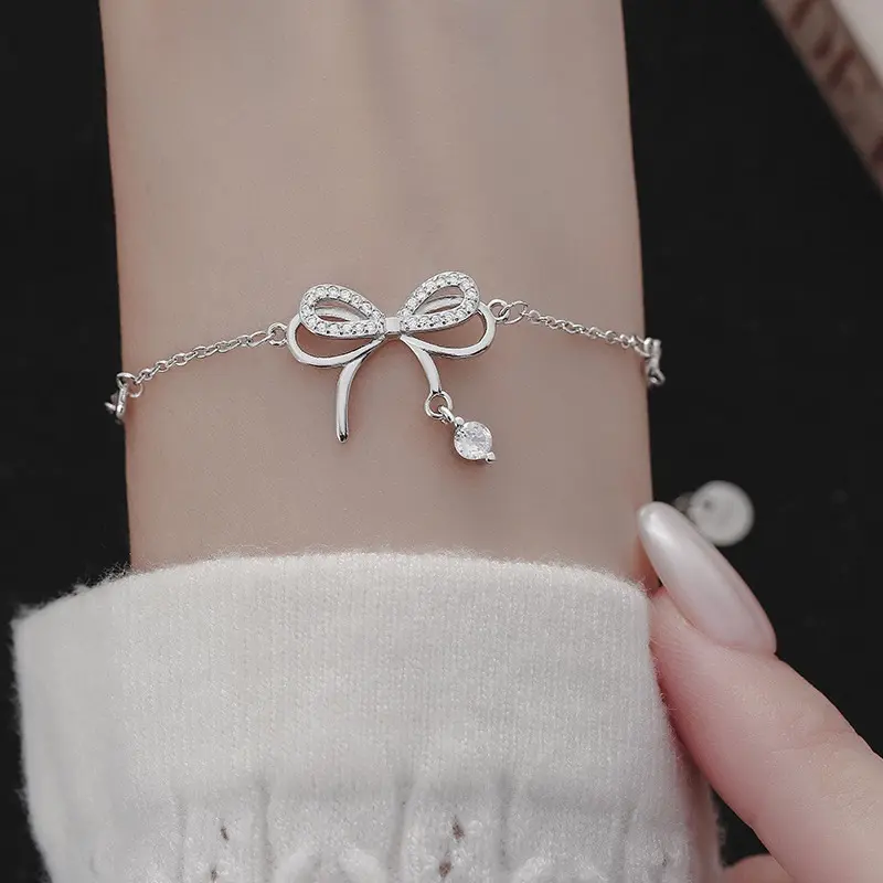 Vòng Tay Mặt Dây Chuyền Nơ Kim Cương Giả Tua Rua, Thời Trang Hàn Quốc, Dành Cho Nữ, Đồ Trang Trí Sinh Viên, Quà Sinh Nhật 0